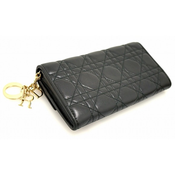 Dior Lady Cannage Black  Christian Wallet Chain Leather - Picture 1 of 9